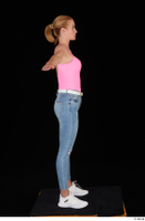  Vinna Reed blue jeans casual pink bodysuit standing t poses white sneakers whole body 0007.jpg